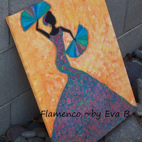 Hand Crafted Painting Of A Colorful Flamenco Dancer on Canvas 16x20 Abstract - Picture 7 of 16